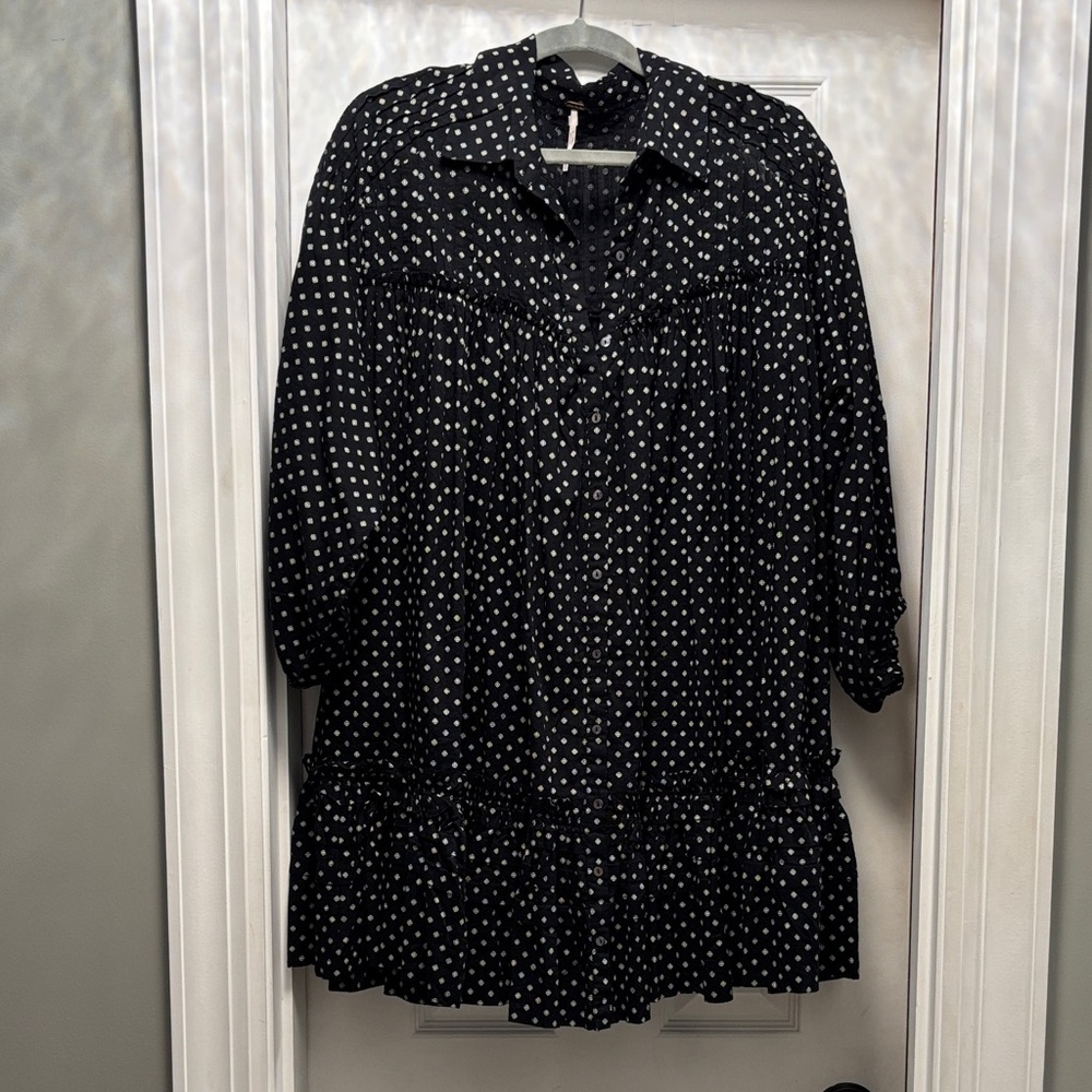 Black free people Polka Dot Button-Front Women’s Top
